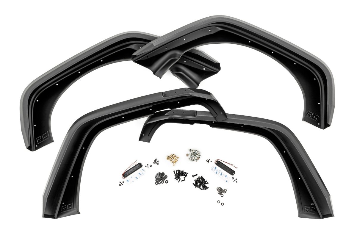 Jeep Wrangler Fender Flares - Front + Rear - Rough Country - High Clearance LED Flat - Black - '07-'18